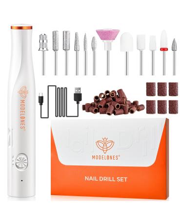 Modelones Cordless Nail Drill 22000RPM Electric Nail File with LED Light for Acrylic Gel Nails Professional Nail Drill Set with Nail Drill Bits & Sanding Bands for Quick Manicure Pedicure Kit 12