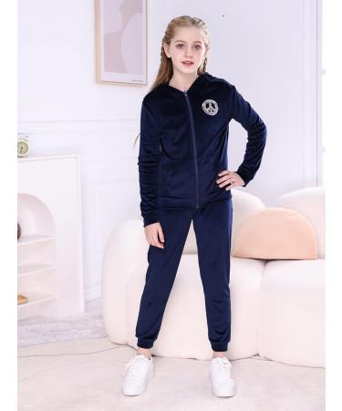 V.&GRIN Girls Tracksuit Set - Velour Zip Up Hoodie and Sweatpants - Navy, 10-12 Years - Buy Online on GoSupps.com