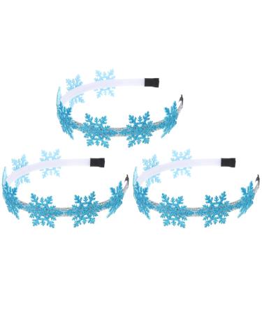 Lurrose 3 pieces Christmas snowflake headband glittering christmas hair straps hair tire hair accessories headdress headgear for Christmas New Year women girl party favors blue