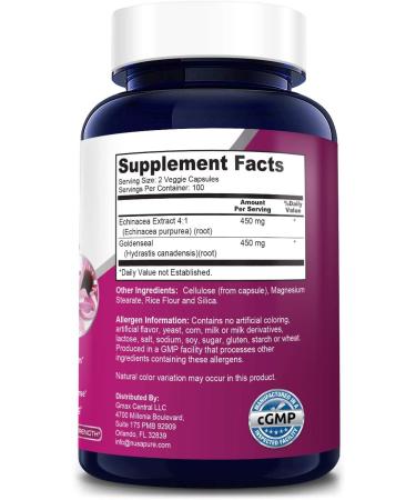 Echinacea Goldenseal 900mg 200 Veggie Caps - Vegetarian, Non-GMO, Gluten Free - Buy Online on GoSupps.com