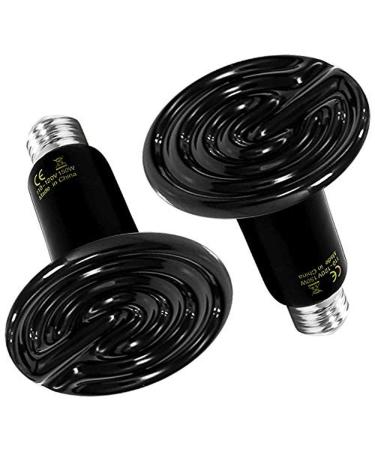 Simple Deluxe 150W 2-Pack Ceramic Heat Emitter Reptile Heat Lamp Bulb No Light Emitting Brooder Coop Heater for Amphibian Pet & Incubating Chicken 2 Pack Black