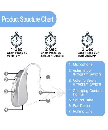 Banglijian Rechargeable Hearing Aids for Adults & Seniors - Magnetic Contact Charging Box - Noise Reduction, Feedback Cancellation - Silver - Buy Online on GoSupps.com