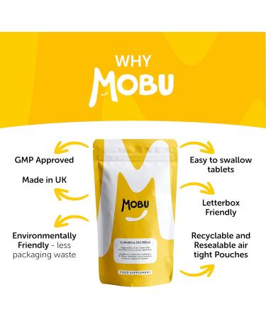 MOBU Acidophilus Lactobacillus Probiotic - 500 Million CFU - Supports Gut Health & Digestion - Reduce Bloating - 120 Tablets (UK Made, GMP Approved) - Buy Online on GoSupps.com