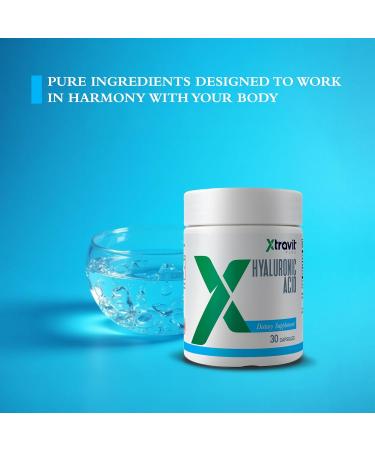 Xtravit Hyaluronic Acid Supplement May Support Skin Hydration & Joint & Eye Health - Pure Oral Supplements for Men & Women - Non-GMO - No Fillers 100 mg Encapsulations 30 Capsules - Buy Online on GoSupps.com