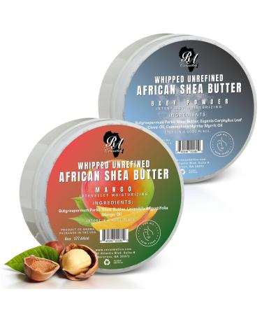 RA COSMETICS Whipped Shea Butter Baby Powder - 6oz & 100% African Shea Butter - Mango Scented Anti-Aging Moisturizer 6 Ounce