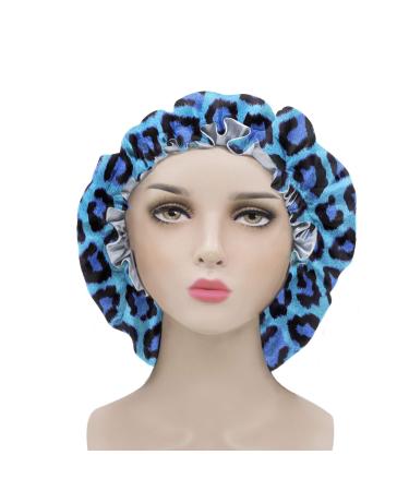Belidome Blue Leopard Print Hair Cover for Women Bonnet Satin Sleep Hat Natural Hair Loss Soft Breathable