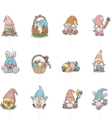 12Piece Easter Party Cake Decorations Easter Cupcake Toppers Festive Rabbit Gnomes Embellishments Dessert Decorations Easter Party Decorations - Buy Online on GoSupps.com