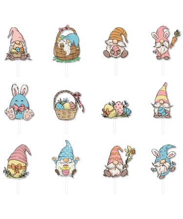 Easter Cake Decor Set 12Pieces Of Charm Rabbit Gnomes Easter Cupcake Toppers Cupcake Pick Festive Dessert Toppers Festive Dessert Embellishments