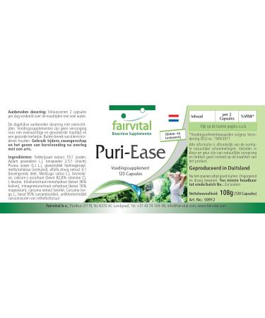 Fairvital PuriEase with celery seed alfalfa bromelain vitamin C turmeric and much more 120 capsules tested for quality and high dosage 100 vegan Made in Germany - Buy Online on GoSupps.com