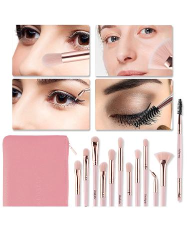 Daubigny 12 PCS Eye Makeup Brushes Set - Professional Eyeshadow, Concealer & Blending Tools with Carrying Bag (Pink) - Buy Online on GoSupps.com