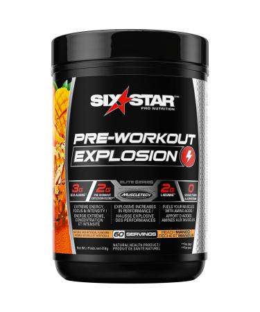 Six Star Pre-Workout Explosion Peach Mango (30 Servings) - Preworkout Energy Powder Supplement for Men & Women - Pre Workout Drink Mix with Creatine & Beta Alanine -Sports Nutrition Products Peach Mango 60 Servings (Pack of 1)