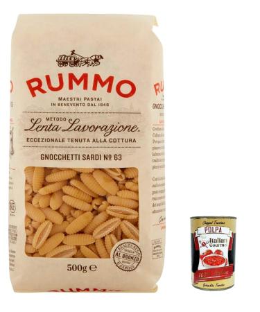 Italian Gourmet E.R. Rummo Gnocchetti Sardi No. 63 Slow-Made Pasta 5 Pieces with Durum Wheat Semolina Bronze Design 500 g + Italian Gourmet Pulp 400 g