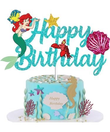 Mermaid Cake Topper Mermaid Cake Decorations Ariel Cake Topper Little Mermaid Mermaid Party Cake Decoration Shell Starfish Lobster for for Girl 1st 2nd 3rd Birthday Party Baby Shower Decorations Blue