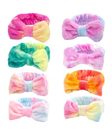 Shindel 8PCS Makeup Headbands  Bow Hair Band Coral Fleece Head Wraps for Women Spa Washing Face Shower Sports Yoga