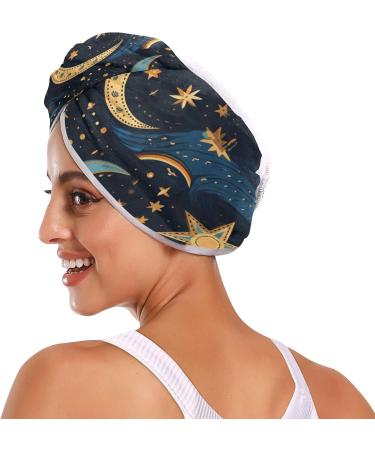 Tribe Moon Stars Sun Hair Towel 2 Pack - Super Absorbent Quick Dry Hair Turbans for Women & Girls - Buy Online on GoSupps.com