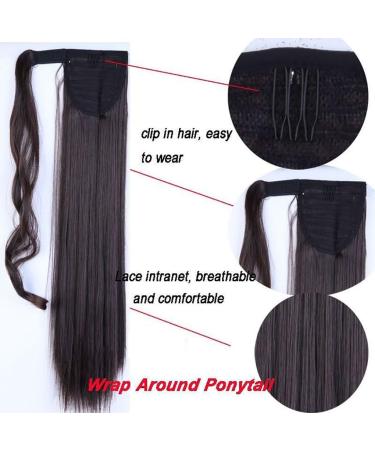 23 Inches Straight Ponytail Clip in Hair Extensions One Piece Silky Hairpiece Wrap Around Pony Tail Wine Red - Buy Online on GoSupps.com