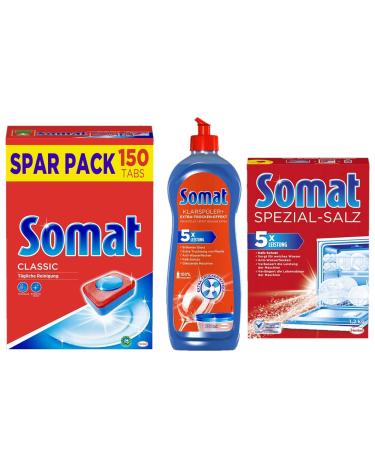 Cleaning Set Dishwasher Cleaner Dish Cleaning (1 x 750 ml Rinse Aid + 1 x 1.2 kg Special Salt + 1 x 150 Dishwasher Tabs)