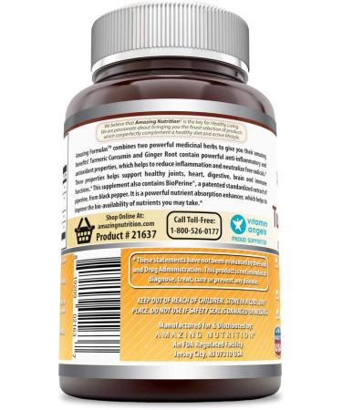 Buy Amazing Nutrition Turmeric & Ginger 750mg with BioPerine - 180 Vegan Capsules - Buy Online on GoSupps.com