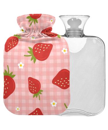Naanle checked flower strawberries heat bottle with cover Transparent hot water bottle 1l heat bottle for bed hand feet warmer pain relief heat and cold therapy