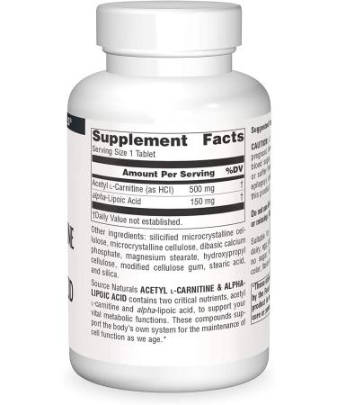 Source Naturals Acetyl L-Carnitine & Alpha-Lipoic Acid - 120 Tablets for Energy & Antioxidant Support - Buy Online on GoSupps.com
