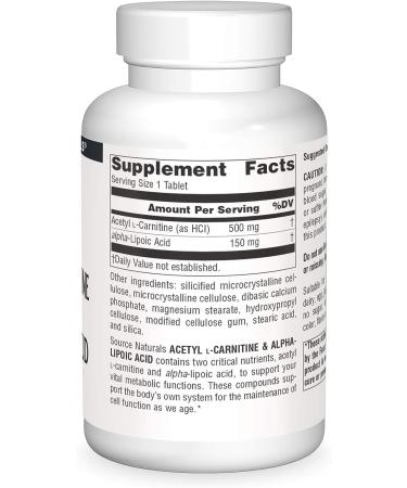 Source Naturals Acetyl L-Carnitine & Alpha-Lipoic Acid 650mg - 120 Tablets - Buy Online on GoSupps.com