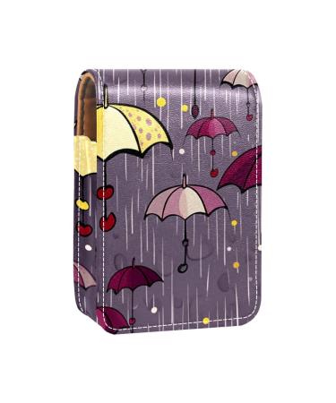 Travel Lipstick Organizer Case Lipstick Case Portable Makeup Bag With Mirror Colorful Vintage Autumn Umbrellas T898e4czej