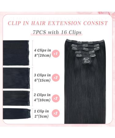 Vlasy 8 Inch Black Human Hair Clip in Extensions - Natural Thick Seamless 7 Pieces for Women - Buy Online on GoSupps.com