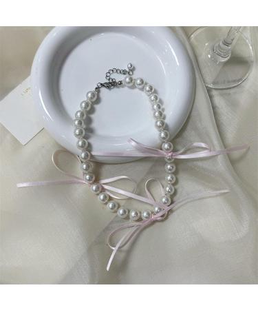 Buy OralGos Elegant Bow Necklace with Pearls | Short Clavicle Chain & Statement Jewelry in White - International Shipping Available - Buy Online on GoSupps.com