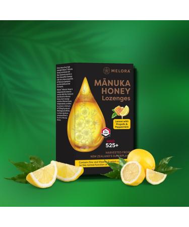 Melora High Strength Manuka Honey Lozenges - 525+ MGO - UMF 15 with Propolis | Naturally Soothing for Sore Throat Relief and Immunity | Lemon & Peppermint Flavour | Pack of 12 Lozenges (48g) - Buy Online on GoSupps.com