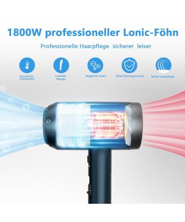 Ion Hair Dryer | Confu 1800W Portable Travel Hairdryer with Styling Nozzles Diffuser 3 Temperature Settings & Adjustable Speed - Powerful Salon Performance - Buy Online on GoSupps.com