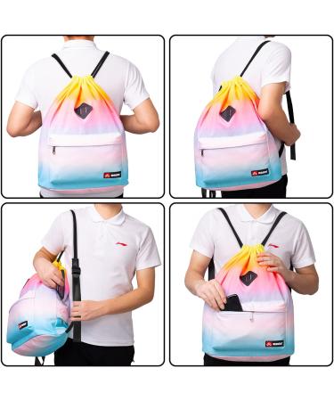 WANDF Drawstring Backpack with Shoe Pocket - Water-Resistant Gym Bag for Women, Men & Girls - Rainbow - Buy Online on GoSupps.com