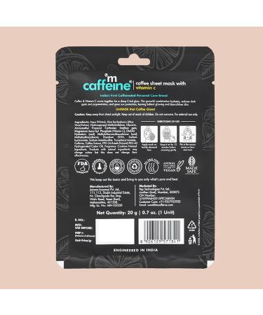 mCaffeine Coffee Sheet Mask with Vitamin C | Hydrating Hyaluronic Acid Face Mask for Dark Spot Reduction & Sun Protection - 1 pc - Buy Online on GoSupps.com