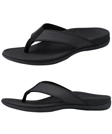 Everhealth Arch Support Flip Flops for Men Orthotic Sandals Supportive Walking Toe-Post Sandals Comfort Arch Flip-Flop Sandal Reduces Stress on Feet Joints & Back Foot Pain Relief Black 9