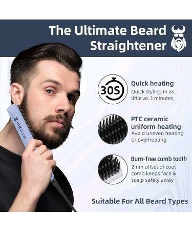 Vikicon Beard Glades for Men - Quick Heating Mini Electric Beard Brush Comb | Anti-Frizz Negative Ion Styling Device (Blue) - Buy Online on GoSupps.com