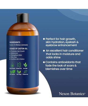 Nexon Botanics Organic Castor Oil for Hair Growth 8 fl oz | Cold Pressed Unrefined Castor Oil for Skin & Hair Care | Aceite De Ricino Organico - Buy Online on GoSupps.com