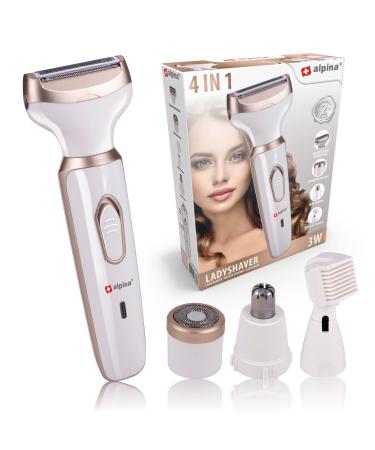 Alpina razor women - multifunctional razor for women - razor body and face - trimmer including eyebrow trimmer - razor women electrically with USB battery - white/gold