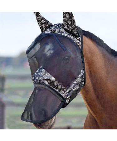 Harrison Howard CareMaster Horse Fly Mask Long Nose with Ears UV Protection for Horses-Paisley Wave (L) L Paisley Wave