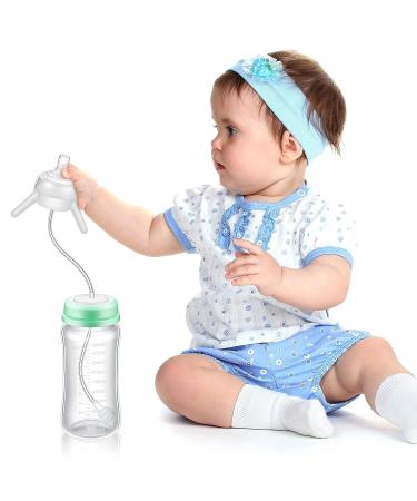 Nuanchu 10 oz Self Feeding Baby Bottle w/ Long Tube Straw | Leak-Proof Baby Feeder Bottle for Imitation Milk Weaning | Mint Green - Buy Online on GoSupps.com
