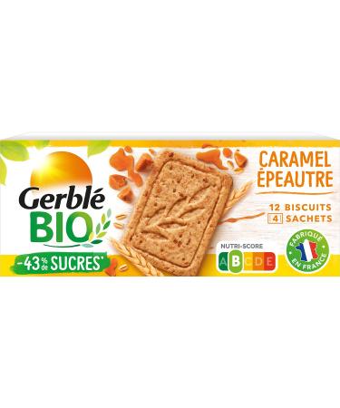 Gerblé Bio, Organic Spelt Caramel Flavor Shortbread, Low Sugar, Palm Oil Free, 1 Pack of 12 Biscuits, 132g, 216752