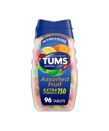 TUMS Extra Strength Antacid Tablets for Chewable Heartburn Relief and Acid Indigestion Relief, Assorted Fruit Flavors - 96 Count - Buy Online on GoSupps.com