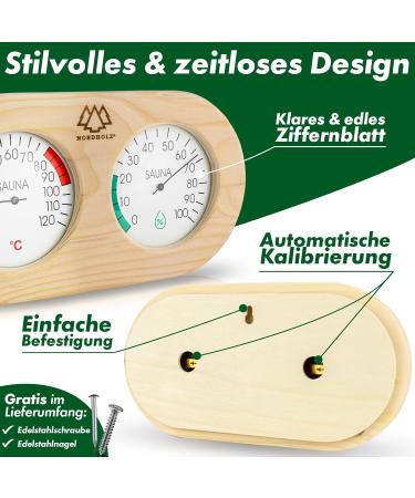 Nordholz 2in1 Sauna Thermometer Hygrometer - Accurate Temperature & Humidity Control for a Relaxing Atmosphere - Premium Wooden Sauna Accessory - Buy Online on GoSupps.com