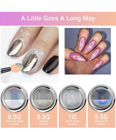 Chrome Nail Powder Gift Set - Holographic Unicorn Rainbow, Aurora Mermaid, Metallic Mirror, Cat Eye - Perfect for Manicure Art - Buy Online on GoSupps.com