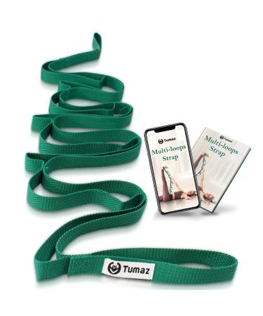 Tumaz Stretching Strap - 10 Loops & Non-Elastic Yoga Strap Budget Version- The Perfect Home Workout Stretch Strap for Physical Therapy, Yoga, Pilates, Flexibility - Included E-Book, Extra Durable 08. Green