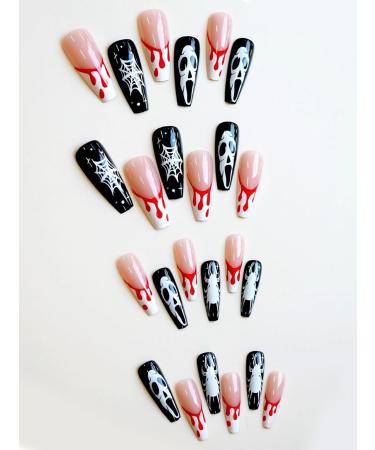 verysparkling 24pcs Skeleton Coffin Fake Nail Spiderweb Press on Nails Trendy Red Leopard Coffin Nails Luxurious Nails Acrylic Nails Fake Nails For Women Girls - Buy Online on GoSupps.com