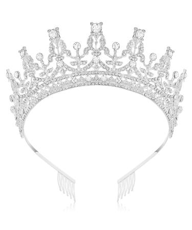 Makone Crystal Tiaras and Crowns with Comb for Women Girls Princess Tiara Queen Crown for Bridal Wedding Birthday Prom Christmas Halloween Party Mother's Day Gift 01 Silver