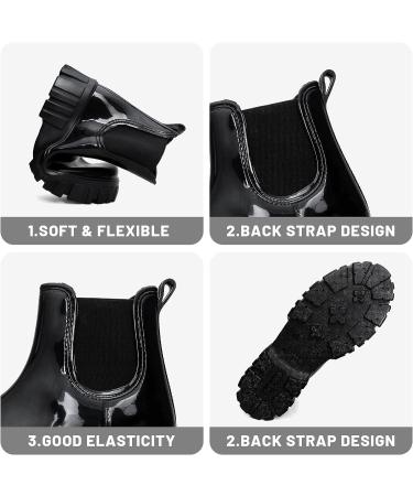 RIUETAR Waterproof Chelsea Rain Boots - Lightweight Garden Boots Adult Cute Short Rain Boots for Outdoor (9.5 Women/8.5 Men, Black) - Buy Online on GoSupps.com