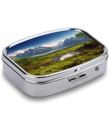 Beautiful Scenery Print Pill Box | 2 Compartment Metal Pill Organizer | Portable Decorative Medicine Case for Pocket & Purse - Shop Internationally - Buy Online on GoSupps.com