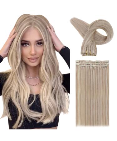 FSHINE Extainsons clips real hair 30cm 12 inch 50g 7pcs dirty blonde highlights bleaching blonde hair extensions clip in real hair remy clip in hair extension Eechthaar Extensions #18P613 2.3 clip #18p613 30cm