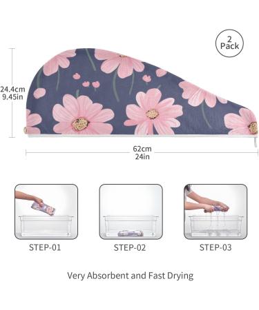Buy Pink Daisy Flower Hair Towel 2 Pack - Super Absorbent Quick Dry Hair Turbans for Women & Girls - Buy Online on GoSupps.com