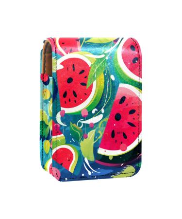Travel Lipstick Organizer Case Lipstick Case Portable Makeup Bag With Mirror Cartoon Leaf Sea Watermelon B494z2ukpk